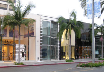 The Rimowa storefront clearly stands out among the high-end shops of Rodeo Drive.