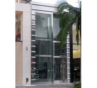 The 30’ tall storefront was provided and installed entirely by IMS.